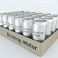 Carton of drinking water cans on a white background