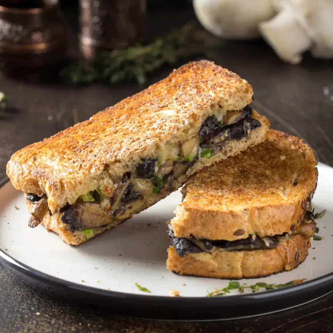 Forest Roasted Mushroom Medley, Feta Cheese and Thyme Infused Sour Cream Focaccia Sandwich (V)